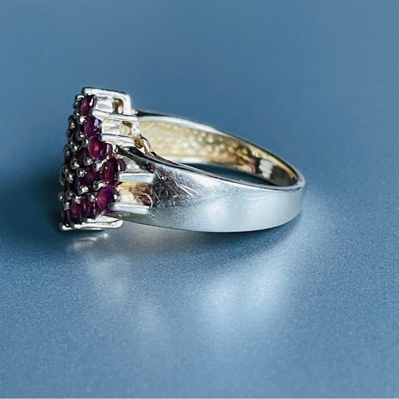 Natural Rhodolite Garnet Cluster Sterling Silver Gold Vermeil Ring - Picture 4 of 9